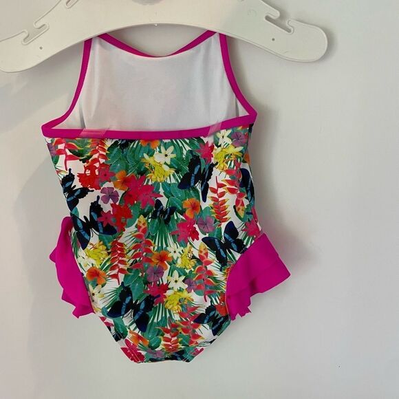 Jessica Simpson Floral One Piece Swimsuit with Pink Accents Size 2T - Picture 2 of 4